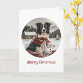 Vrolijke Kerst Border Collie Dog Snowman Kaart (Gele Bloem)