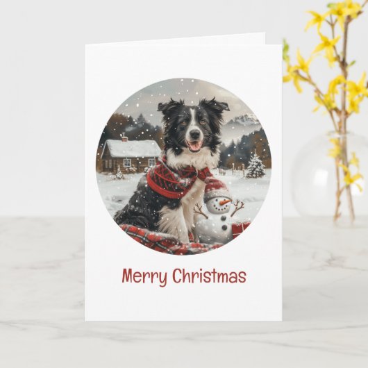 Vrolijke Kerst Border Collie Dog Snowman Kaart (Gele Bloem)
