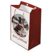 Vrolijke Kerst Border Collie Dog Snowman Medium Cadeauzakje (Voorkant Gekanteld)