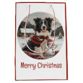 Vrolijke Kerst Border Collie Dog Snowman Medium Cadeauzakje (Voorkant)
