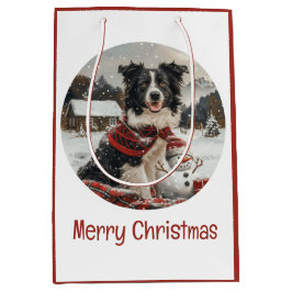 Vrolijke Kerst Border Collie Dog Snowman Medium Cadeauzakje