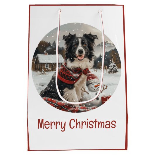Vrolijke Kerst Border Collie Dog Snowman Medium Cadeauzakje (Achterkant)