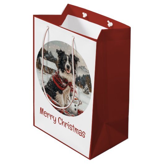 Vrolijke Kerst Border Collie Dog Snowman Medium Cadeauzakje (Achterkant Gekanteld)