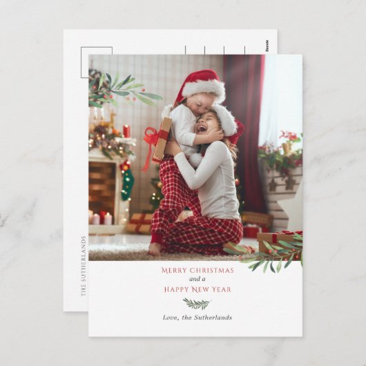 Vrolijke kerst botanische foto feestdagenkaart (Voorkant / Achterkant)