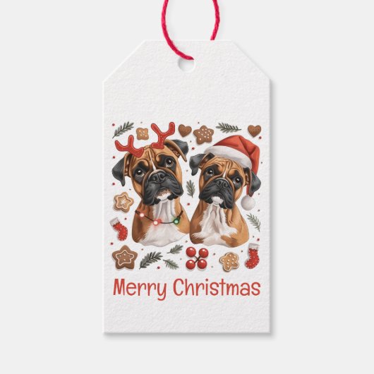 Vrolijke kerst Boxer Honden Cadeaulabel (Voorkant)