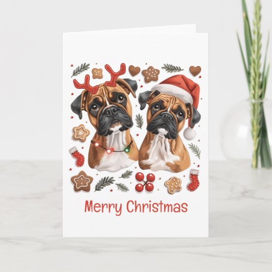 Vrolijke kerst Boxer Honden Feestdagen Kaart (Voorkant)