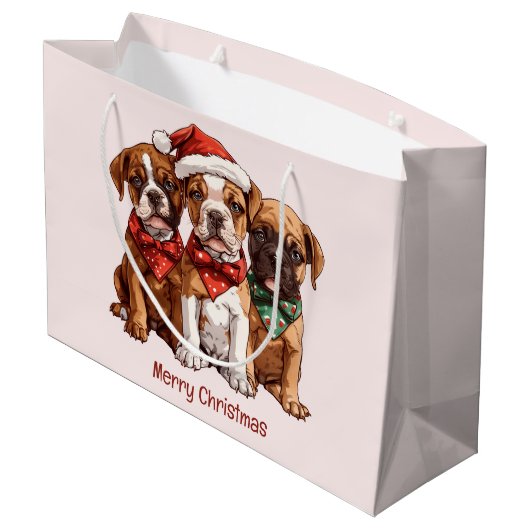 Vrolijke kerst Boxer Honden Groot Cadeauzakje (Achterkant Gekanteld)
