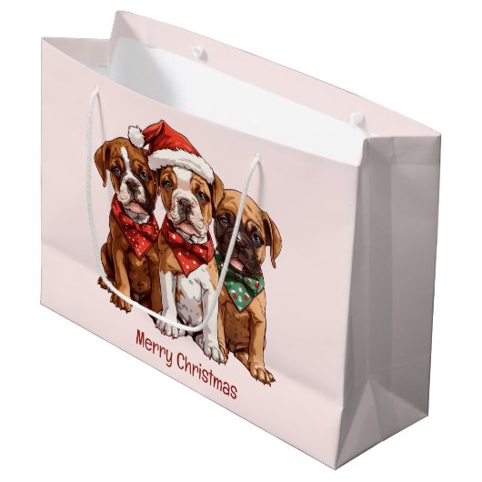 Vrolijke kerst Boxer Honden Groot Cadeauzakje (Voorkant Gekanteld)