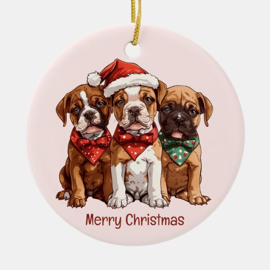 Vrolijke kerst Boxer Honden Keramisch Ornament (Voorkant)