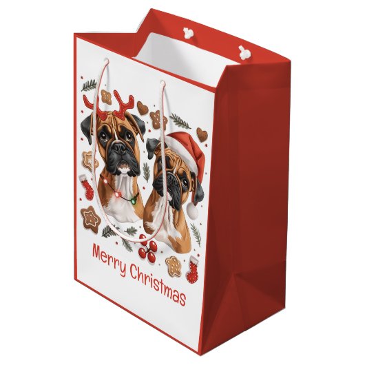 Vrolijke kerst Boxer Honden Medium Cadeauzakje (Achterkant Gekanteld)