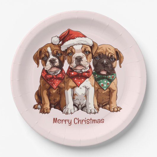 Vrolijke kerst Boxer Honden Papieren Bordje (Voorkant)