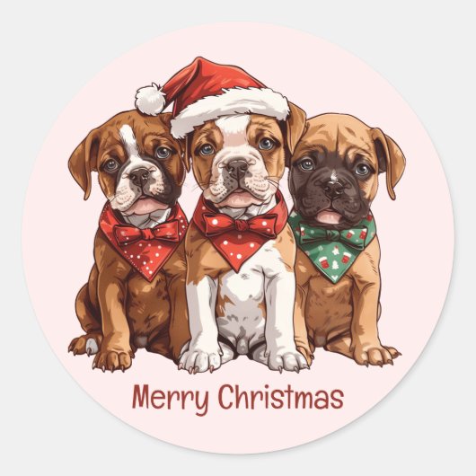 Vrolijke kerst Boxer Honden Ronde Sticker (Voorkant)