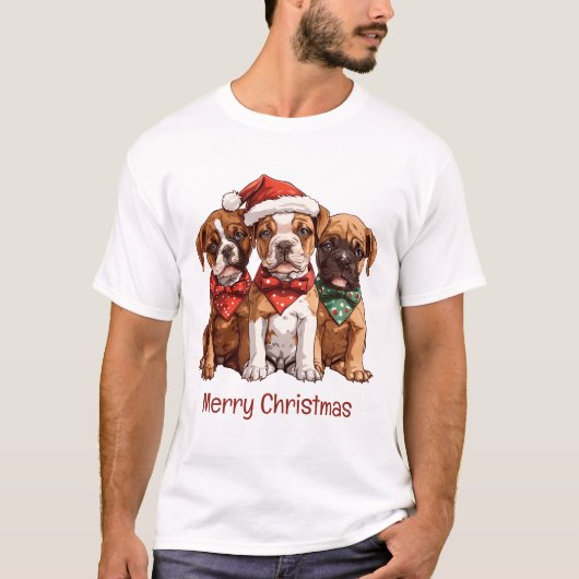 Vrolijke kerst Boxer Honden T-shirt (Voorkant)