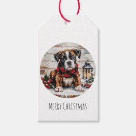 Vrolijke kerst Boxer Puppy Cadeaulabel