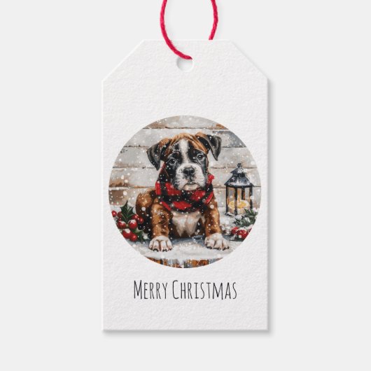 Vrolijke kerst Boxer Puppy Cadeaulabel (Voorkant)