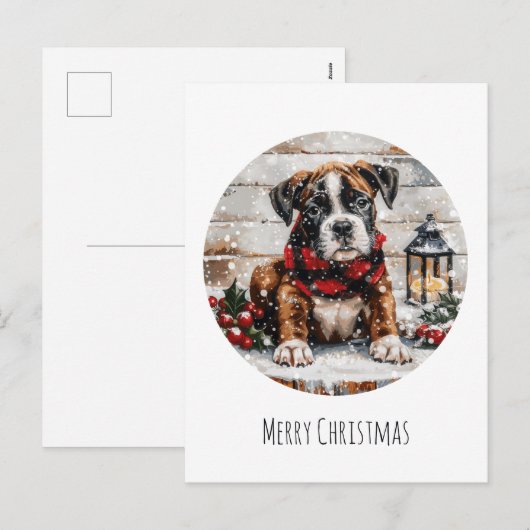 Vrolijke kerst Boxer Puppy Feestdagenkaart (Voorkant / Achterkant)