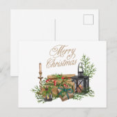 Vrolijke Kerst  Cadeaus, Decor en kaarsen Feestdagenkaart (Voorkant / Achterkant)