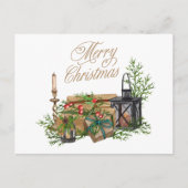 Vrolijke Kerst Cadeaus, Decor en kaarsen Feestdagenkaart (Voorkant)