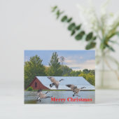 Vrolijke kerst Canada ganzen landing op de vijver Feestdagenkaart (Staand voorkant)