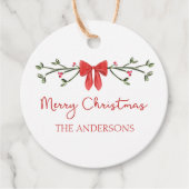 Vrolijke Kerst Chic Coquette Rode Boog Gepersonali Bedankjes Labels (Voorkant)