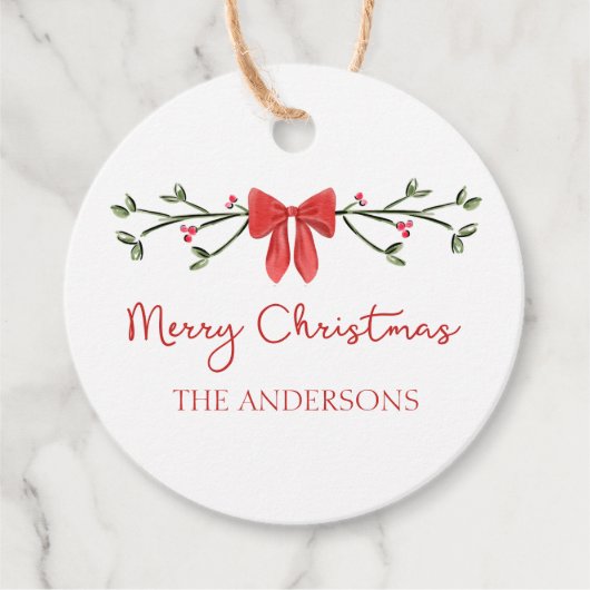 Vrolijke Kerst Chic Coquette Rode Boog Gepersonali Bedankjes Labels (Voorkant)