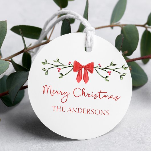 Vrolijke Kerst Chic Coquette Rode Boog Gepersonali Bedankjes Labels