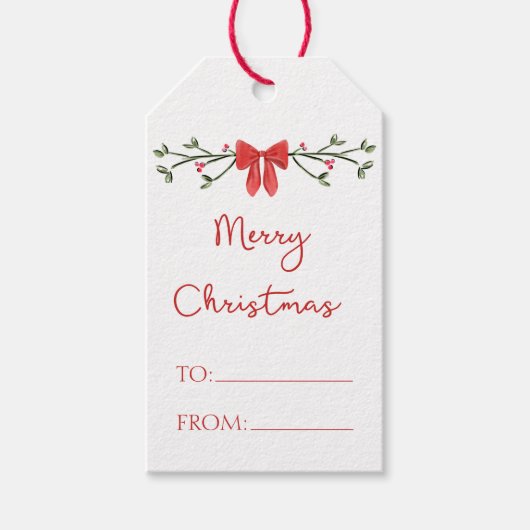 Vrolijke Kerst Chic Coquette Rode Boog Gepersonali Cadeaulabel (Voorkant)