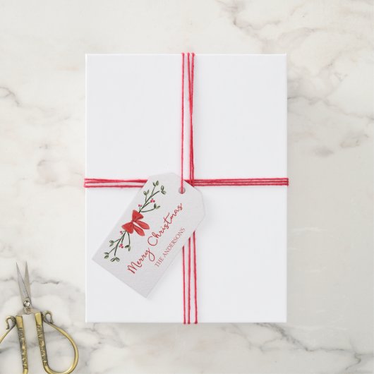 Vrolijke Kerst Chic Coquette Rode Boog Gepersonali Cadeaulabel (Met Touw)