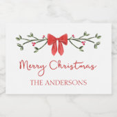 Vrolijke Kerst Chic Coquette Rode Boog Gepersonali Sparkling Wijnetiket (Enkel label)