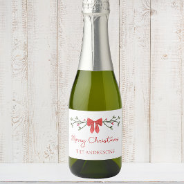Vrolijke Kerst Chic Coquette Rode Boog Gepersonali Sparkling Wijnetiket