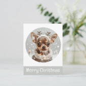 Vrolijke Kerst Chihuahua Rendier Hond Briefkaart (Staand voorkant)