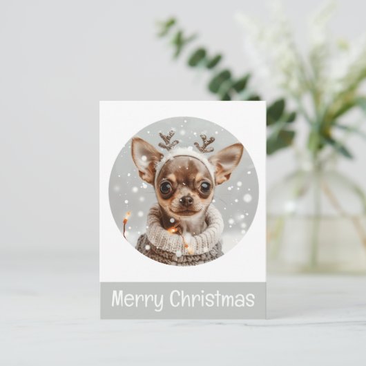 Vrolijke Kerst Chihuahua Rendier Hond Briefkaart (Staand voorkant)