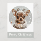 Vrolijke Kerst Chihuahua Rendier Hond Briefkaart (Voorkant)