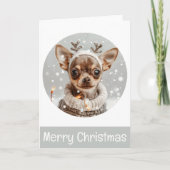 Vrolijke Kerst Chihuahua Rendier Hond Feestdagen Kaart (Voorkant)