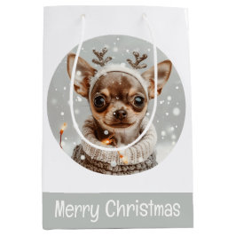 Vrolijke Kerst Chihuahua Rendier Hond Medium Cadeauzakje