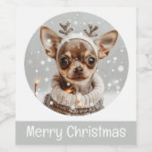 Vrolijke Kerst Chihuahua Rendier Hond Wijn Etiket (Enkel label)