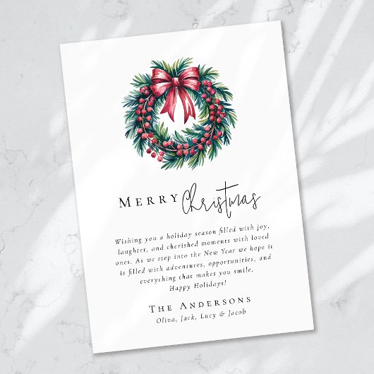 Vrolijke kerst Coquette Bow Krans Feestdagenkaart
