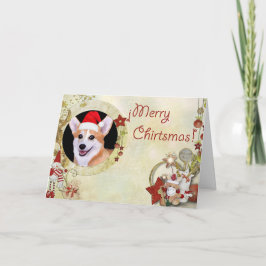 Vrolijke kerst Corgi met Santa Hat Feestdagen Kaart