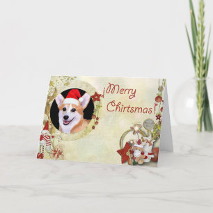 Vrolijke kerst Corgi met Santa Hat Feestdagen Kaart