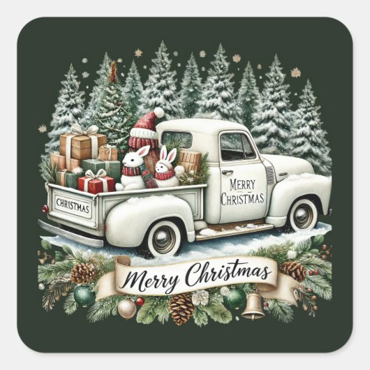 Vrolijke kerst Country truck Vierkante Sticker (Voorkant)