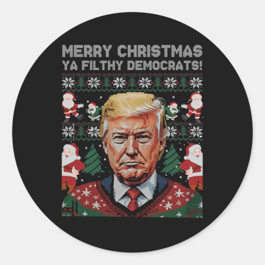 Vrolijke Kerst Democraten Filthy Ya Funny Xmas Ronde Sticker (Voorkant)