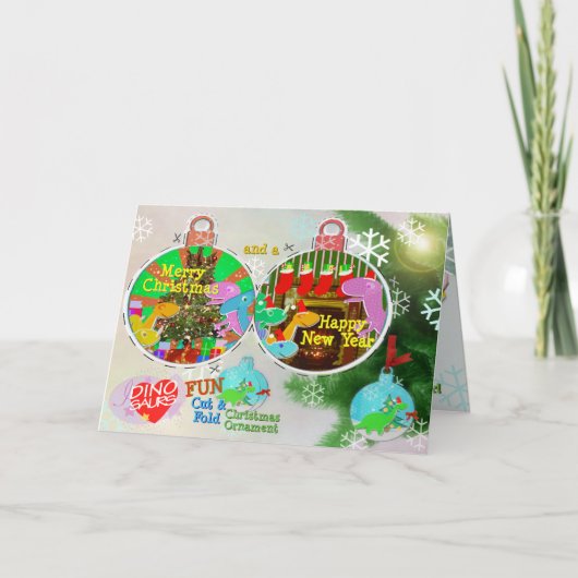 Vrolijke kerst Dinos Cut & Fold Craft Kaart (Voorkant)