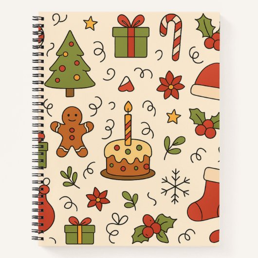 Vrolijke Kerst Doodle Patroon Notitieboek (Voorkant)