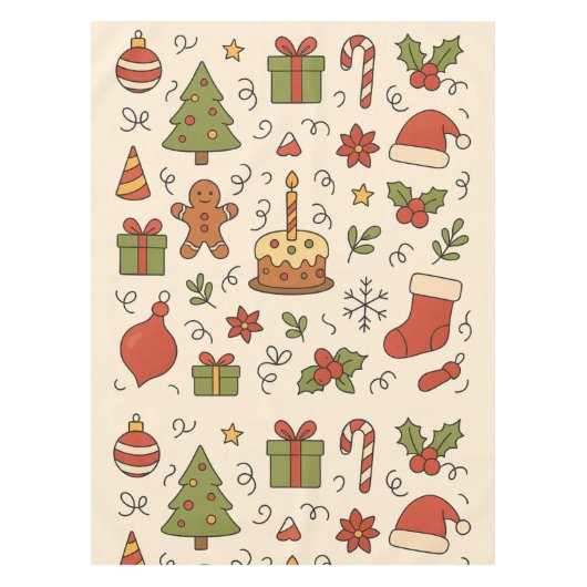 Vrolijke Kerst Doodle Patroon Tafelkleed (Voorkant)