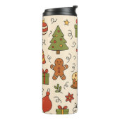 Vrolijke Kerst Doodle Patroon Thermosbeker (Gedraaid links)