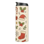Vrolijke Kerst Doodle Patroon Thermosbeker (Geroteerd rechts)