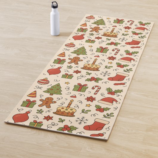 Vrolijke Kerst Doodle Patroon Yogamat (In situ)