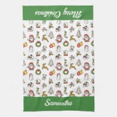 Vrolijke kerst Doodles Theedoek (Verticaal)