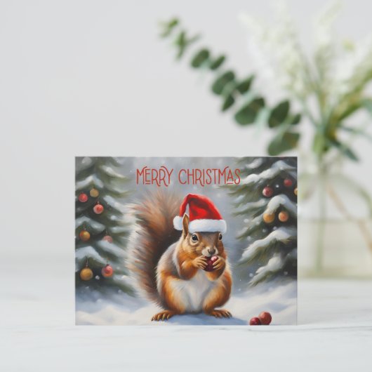 Vrolijke kerst eekhoorn en winter bos feestdagenkaart (Staand voorkant)
