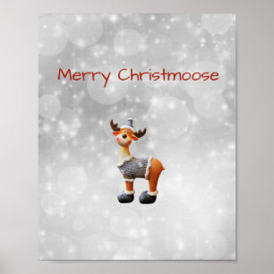 Vrolijke Kerst eland met een hoed  Poster